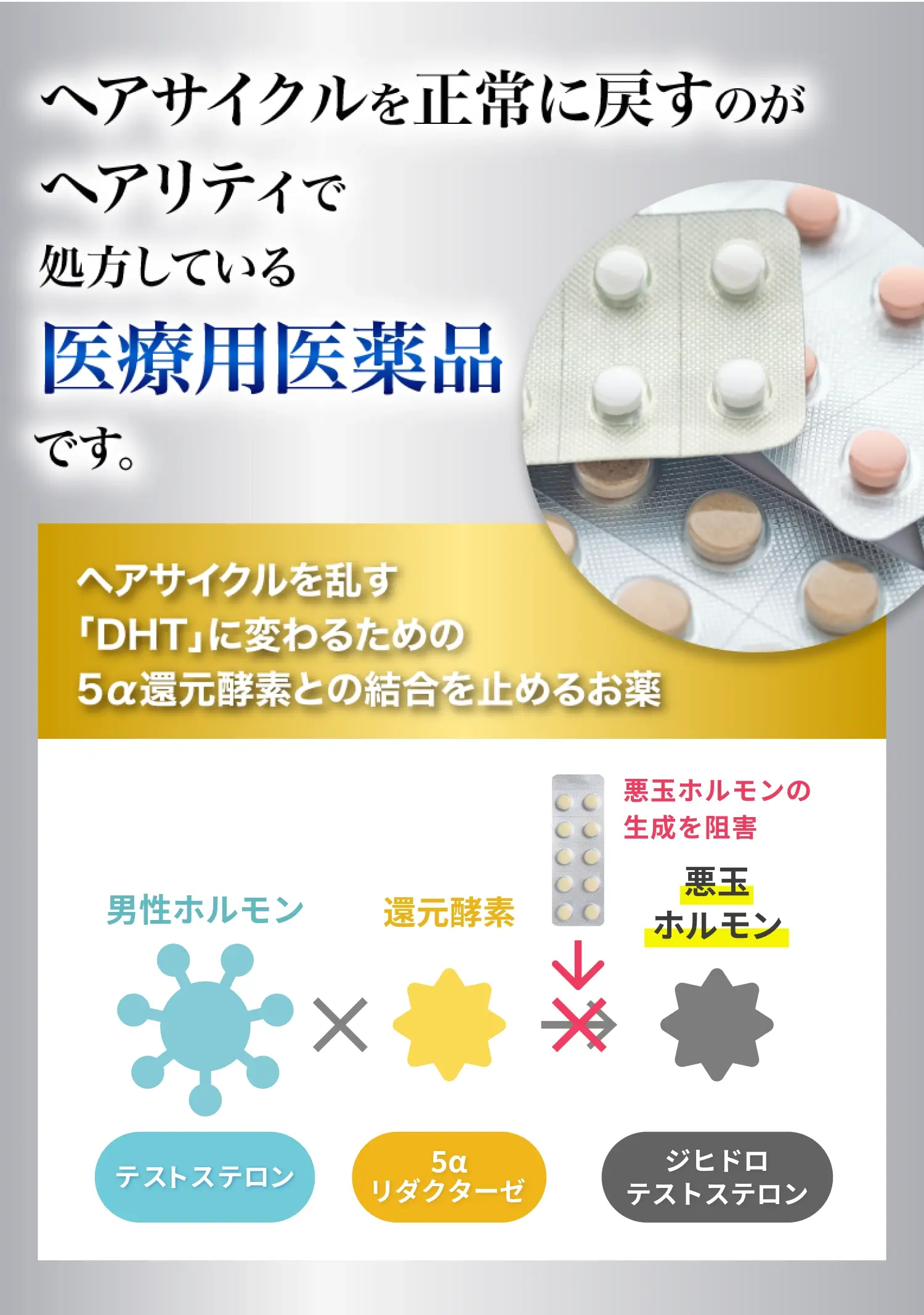 ヘアサイクルを正常に戻すのがヘアリティで処方している医療用医薬品です。